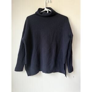 Demylee Anthropologie 100% Wool Sweater Extra Small Navy Blue Mock Neck Oversize